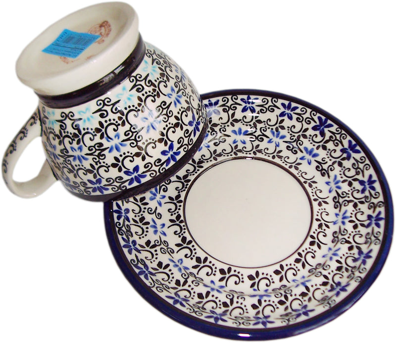 Boleslawiec Polish Pottery UNIKAT Cup and Saucer "Martina"