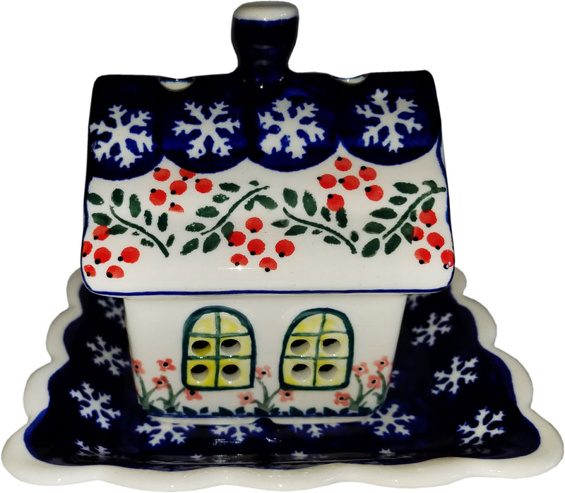 Boleslawiec Polish Pottery Little House Tealight Holder "Red Berries"