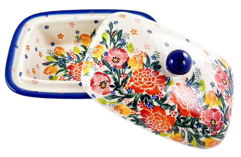Boleslawiec Polish Pottery UNIKAT  Butter Dish "Garden Romance"