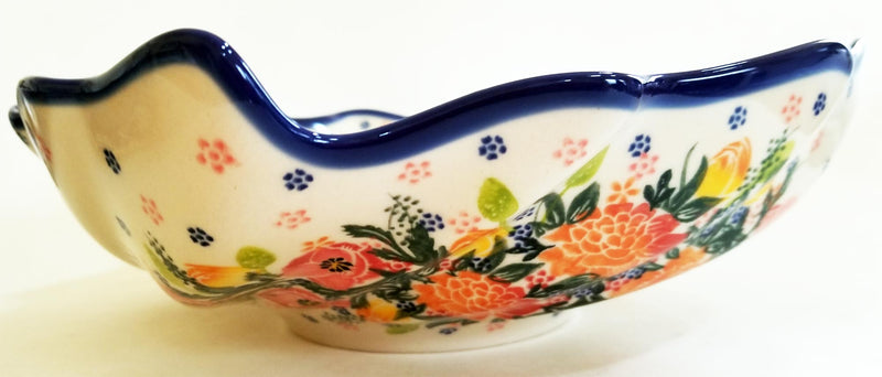 Boleslawiec Polish Pottery UNIKAT Serving Bowl in fancy square shape "Garden Romance"
