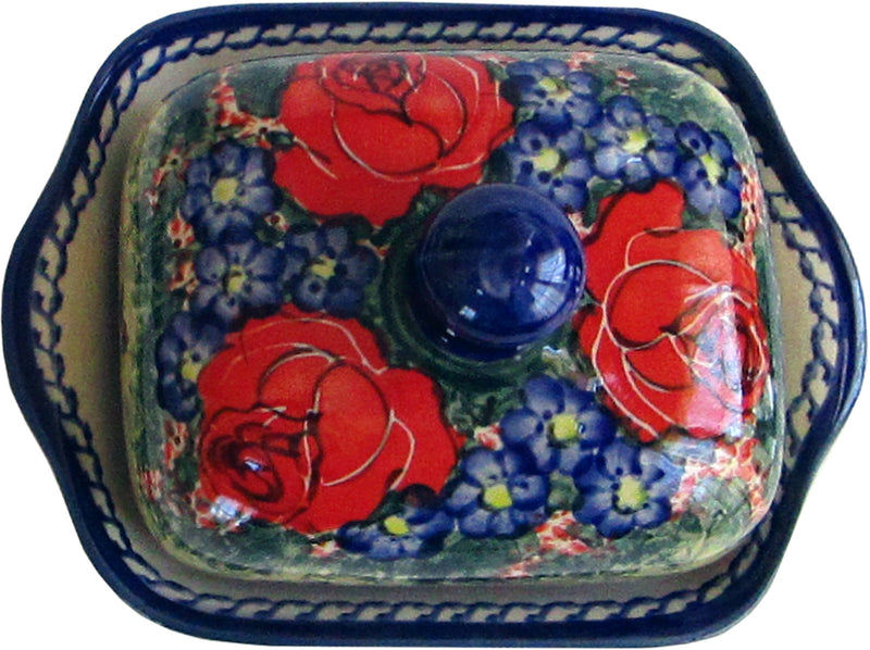 Boleslawiec Polish Pottery UNIKAT Butter Dish "Wild Roses"