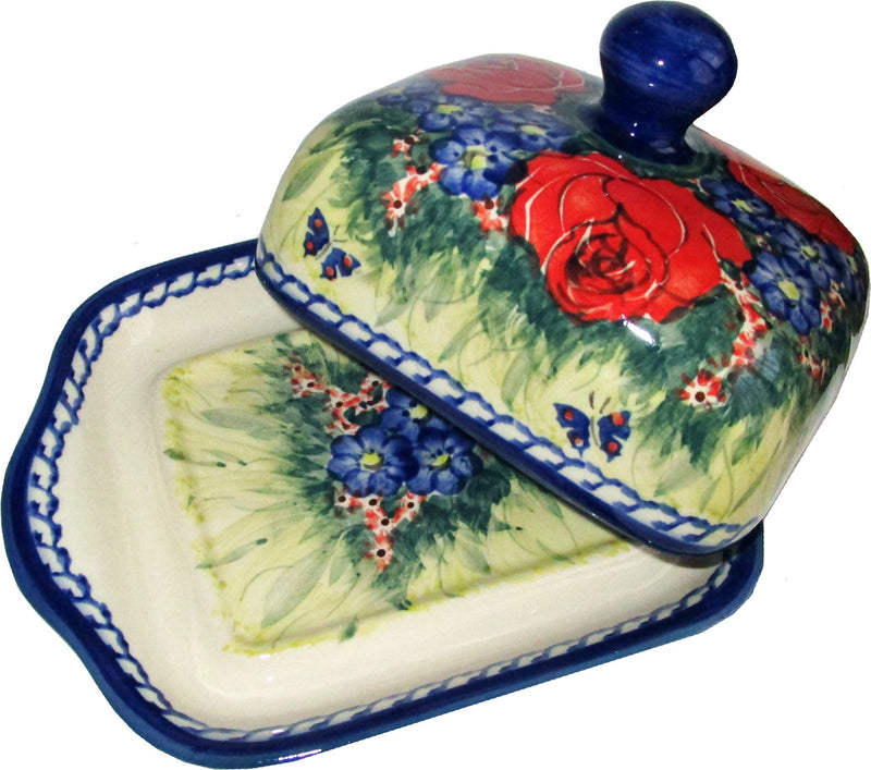 Boleslawiec Polish Pottery UNIKAT Butter Dish "Wild Roses"