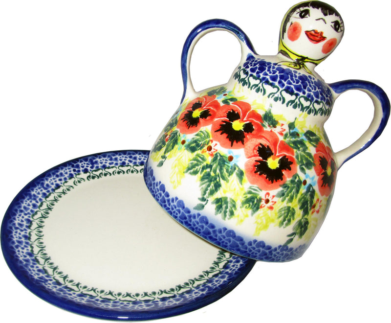 Boleslawiec Polish Pottery UNIKAT Cheese Lady Butter Dish "Summer Day"