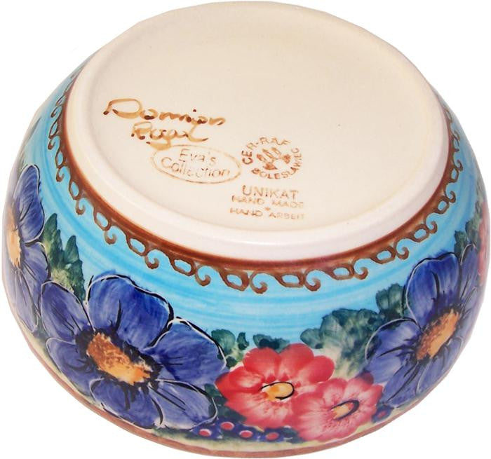 Boleslawiec Polish Pottery UNIKAT Pasta or Soup Serving Bowl "Blue Sky Meadow"