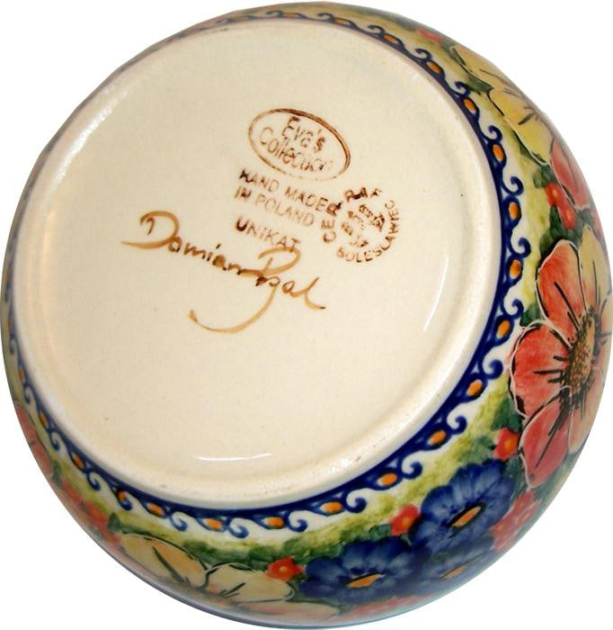 Boleslawiec Polish Pottery UNIKAT Pasta or Soup Serving Bowl "Flower Field"