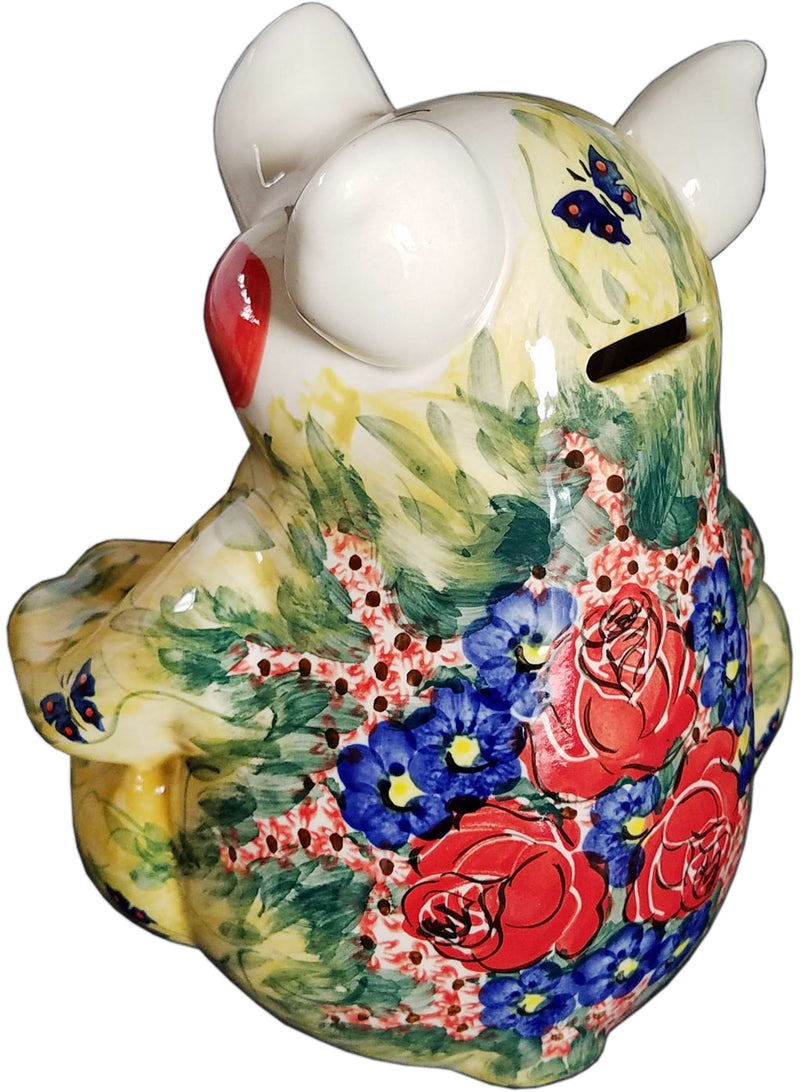 Boleslawiec Polish Pottery UNIKAT Piggy Bank Statuette "Wild Roses"