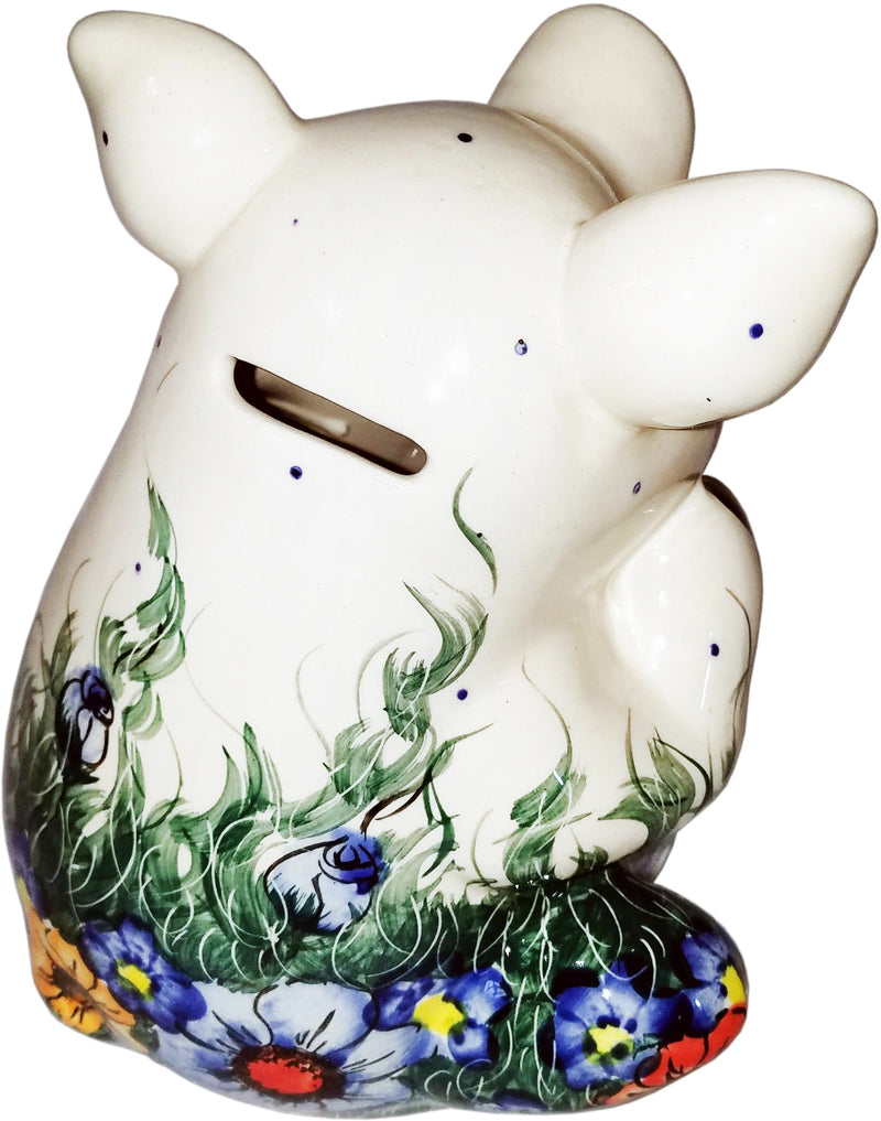 Boleslawiec Polish Pottery UNIKAT Piggy Bank Statuette "Wild Field"