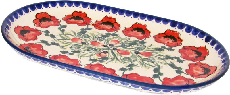 Boleslawiec Polish Pottery UNIKAT 11" long Serving Platter "Poppy Field"