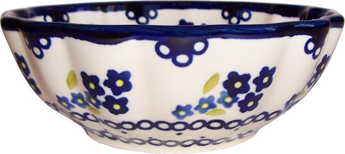 Boleslawiec Polish Pottery UNIKAT Ice Cream Scalloped Bowl "Forget Me Not"