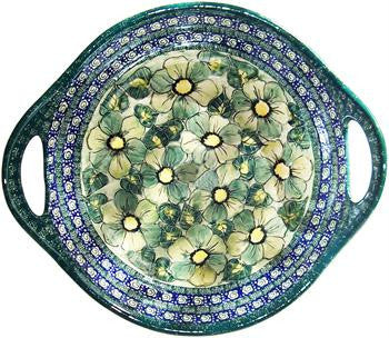 Round Serving Bowl with HandlesGreen Garden