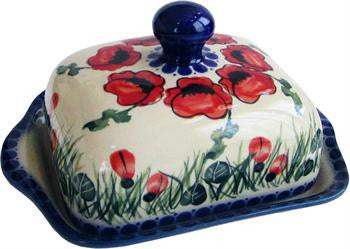 Polish Pottery Butter DishPoppy Field