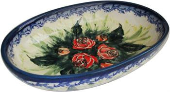 Polish Pottery Small Oval Baking DishRose Garden