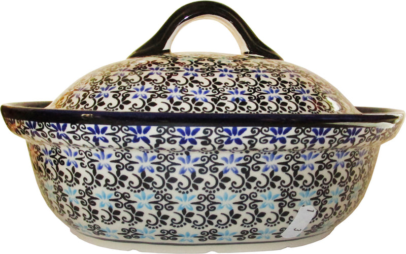 Boleslawiec Polish Pottery UNIKAT Oval Baker with Cover "Martina"