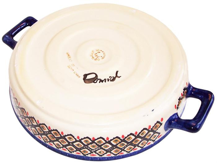 Boleslawiec Polish Pottery UNIKAT Round Baker with Handles "Red Garden"