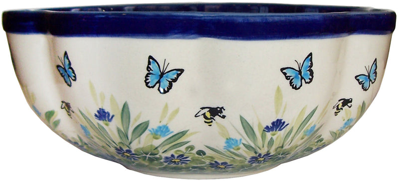Boleslawiec Stoneware Polish Pottery UNIKAT XLarge Scalloped Bowl "Serenity"