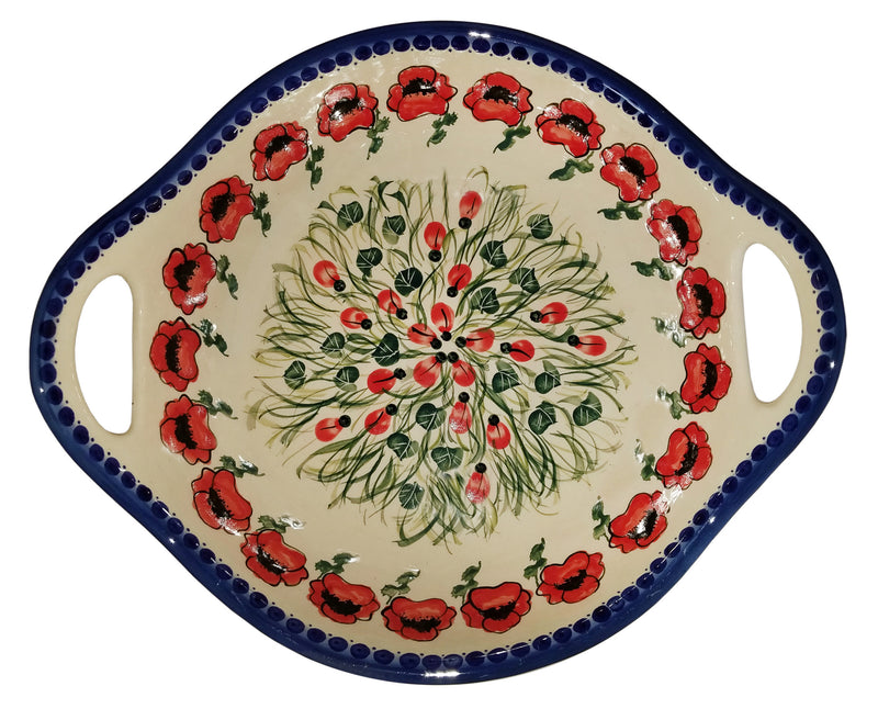 Boleslawiec Polish Pottery UNIKAT Large Serving Bowl with Handles "Poppy Field"
