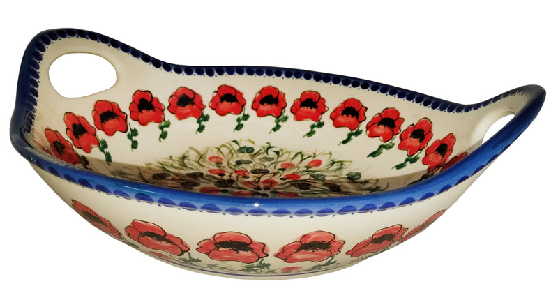 Boleslawiec Polish Pottery UNIKAT Large Serving Bowl with Handles "Poppy Field"