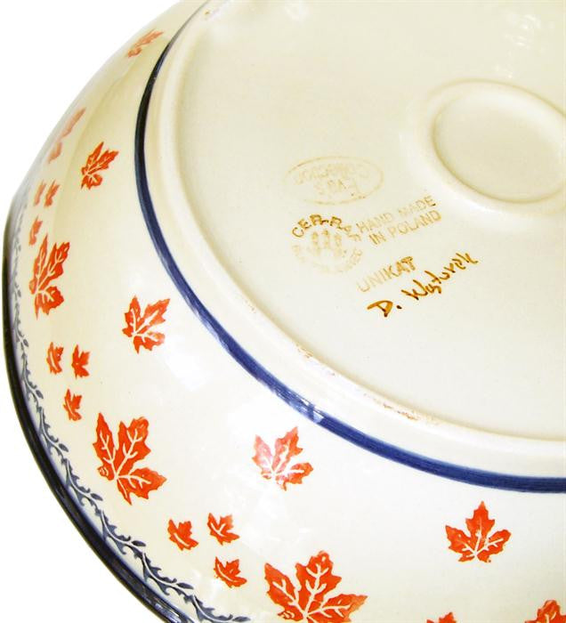 Boleslawiec Polish Pottery UNIKAT Large Serving Bowl with Handles "Maple Leaf"