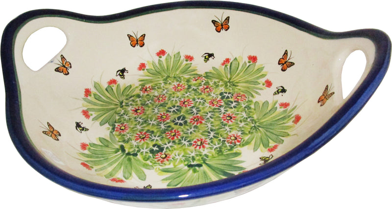Boleslawiec Polish Pottery UNIKAT Large Serving Bowl with Handles "Spring"