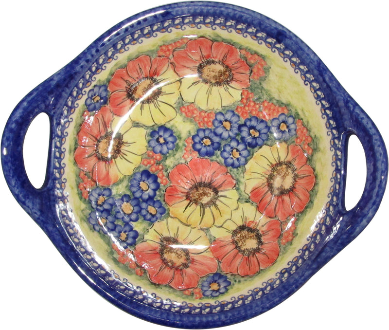 Boleslawiec Polish Pottery UNIKAT Large Serving Bowl with Handles "Flower Field"