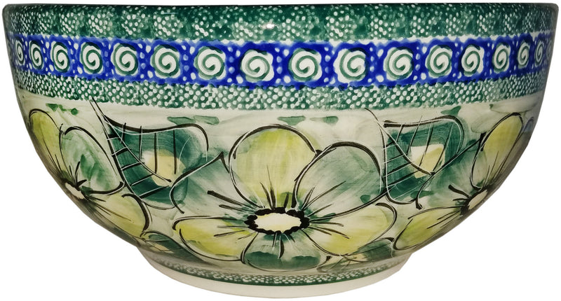 Boleslawiec Polish Pottery Unikat Large Mixing or Serving Bowl "Green Garden"