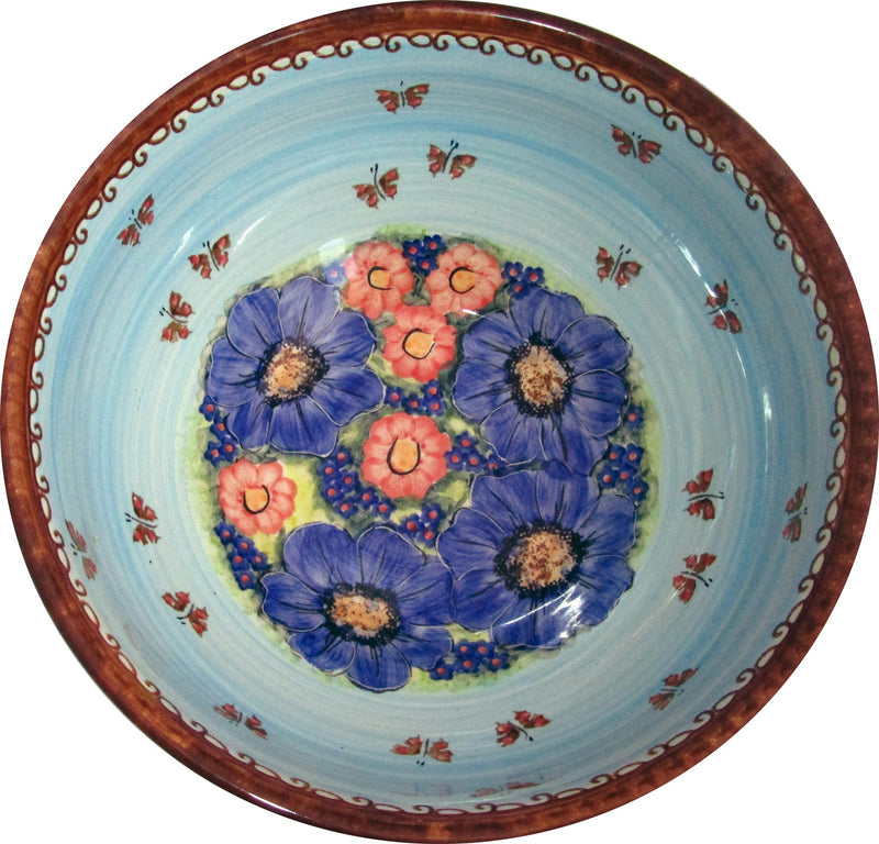 Boleslawiec Polish Pottery Unikat Large Mixing or Serving Bowl "Blue Sky Meadow"