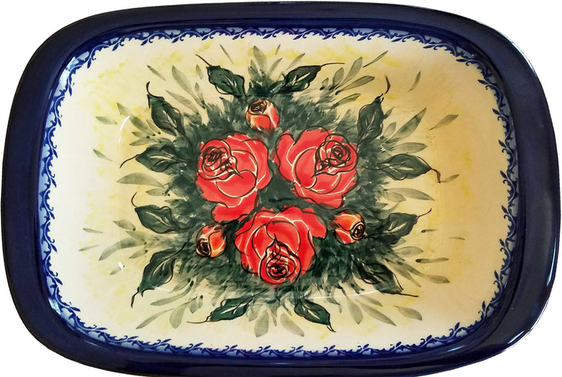 Boleslawiec Polish Pottery UNIKAT Medium Rectangular Baker "Rose Garden"