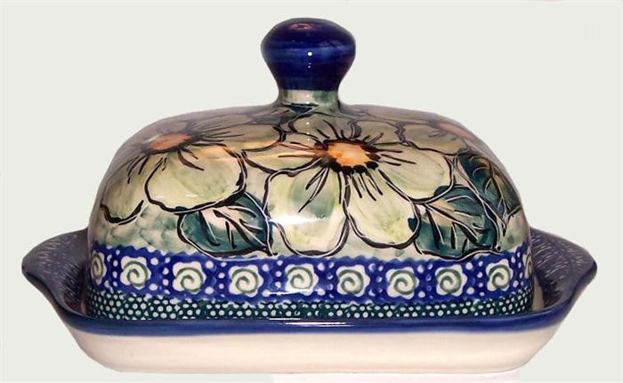 Boleslawiec Polish Pottery UNIKAT Butter or Cheese Dish "Green Garden"