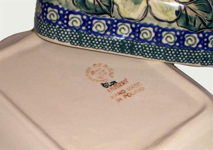 Boleslawiec Polish Pottery UNIKAT Butter or Cheese Dish "Green Garden"