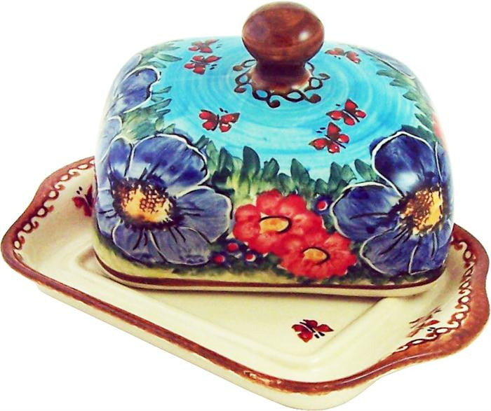 Boleslawiec Polish Pottery UNIKAT Butter Dish "Blue Sky Meadow"