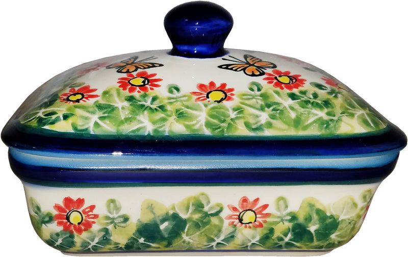 Boleslawiec Polish Pottery UNIKAT Butter Dish, Serving or Storage Box "Spring"