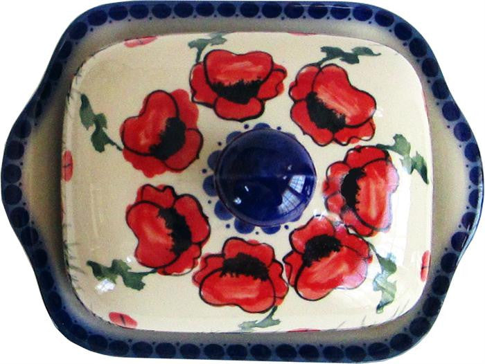 Boleslawiec Polish Pottery UNIKAT Butter or Cheese Dish "Poppy Field"