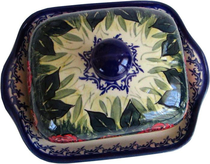 Boleslawiec Polish Pottery UNIKAT Butter Dish "Rose Garden"