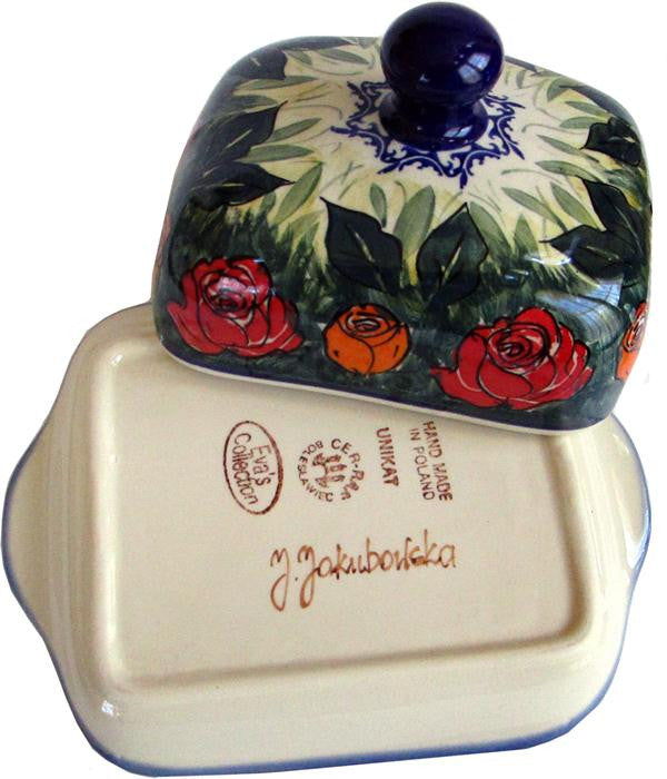 Boleslawiec Polish Pottery UNIKAT Butter Dish "Rose Garden"