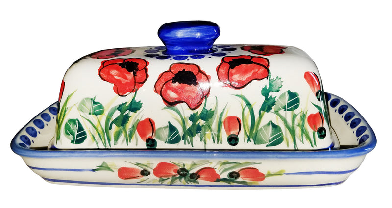 Boleslawiec Polish Pottery UNIKAT One Stick Butter Dish American Style "Poppy Field"