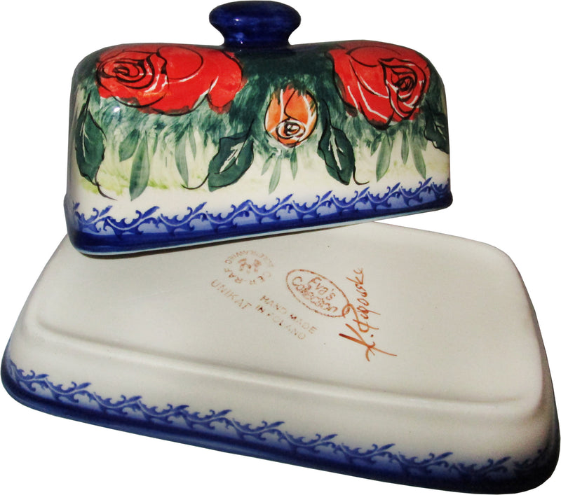Boleslawiec Polish Pottery UNIKAT One Stick Butter Dish American Style "Rose Garden"