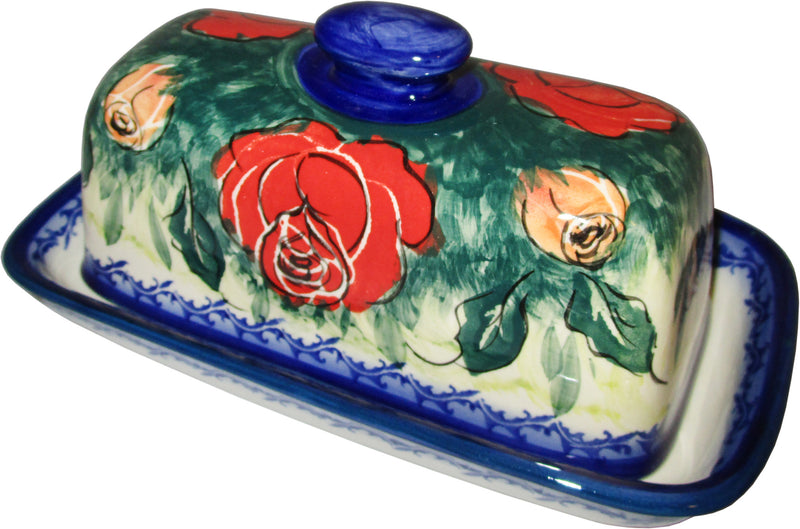 Boleslawiec Polish Pottery UNIKAT One Stick Butter Dish American Style "Rose Garden"