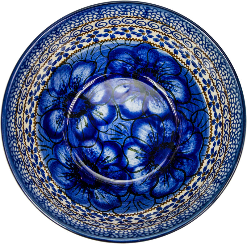 Boleslawiec Polish Pottery UNIKAT Cereal or Chili Serving Bowl "Blue Garden"
