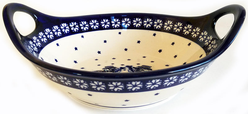 Boleslawiec Polish Pottery UNIKAT Small Bowl with Handles "Snowman"