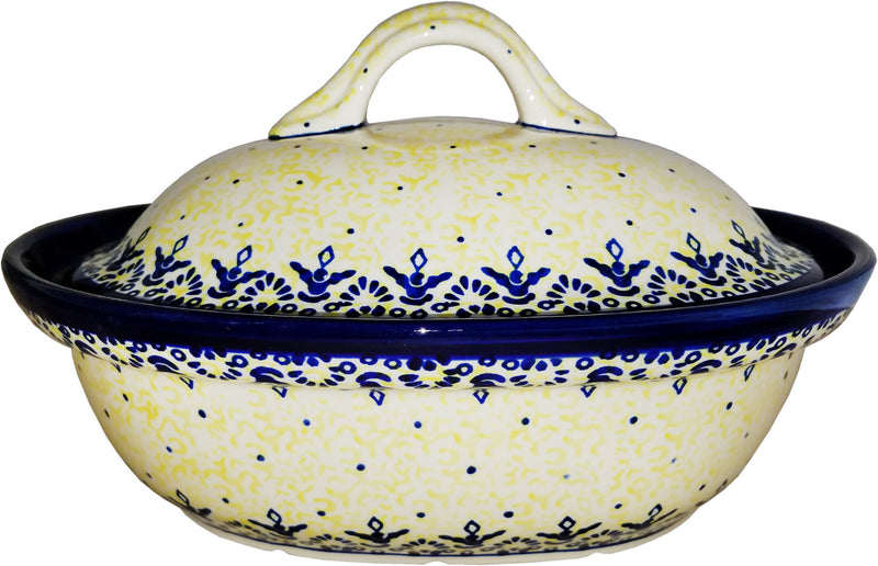 Boleslawiec Polish Pottery UNIKAT Oval Baker with Cover "Lace"