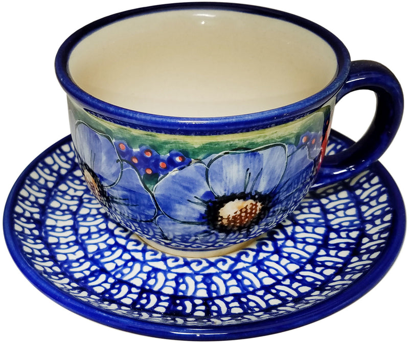 Boleslawiec Polish Pottery UNIKAT Cup and Saucer "Isabelle"