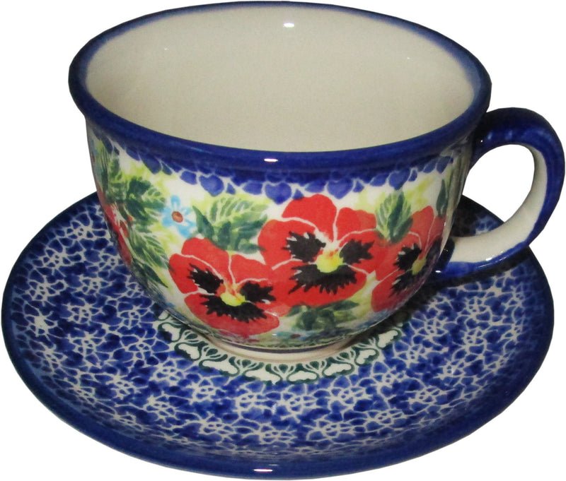 Boleslawiec Polish Pottery UNIKAT Cup and Saucer "Summer Day"
