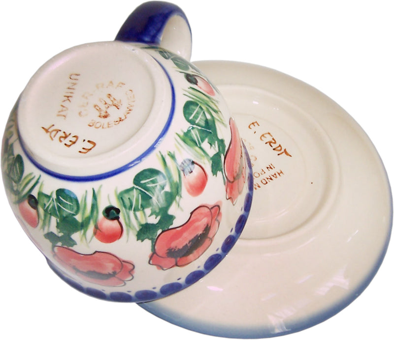 Boleslawiec Polish Pottery UNIKAT Cup and Saucer "Poppy Field"