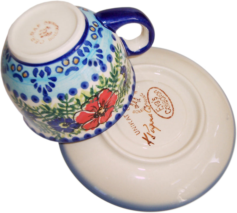 Boleslawiec Polish Pottery UNIKAT Cup and Saucer "Veronica"