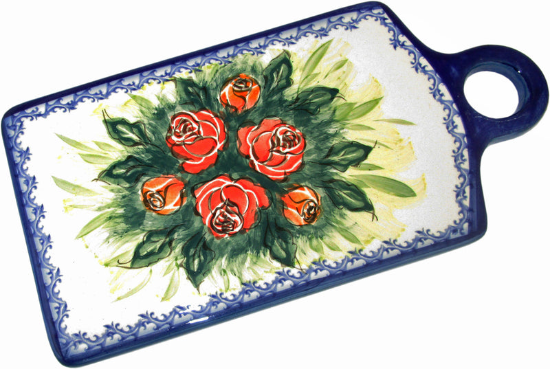 Boleslawiec Polish Pottery UNIKAT Cutting Cheese Board or Trivet "Rose Garden"
