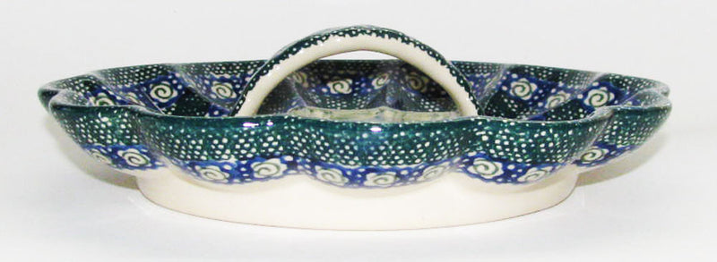 Boleslawiec Polish Pottery UNIKAT Egg Serving Plate "Green Garden"