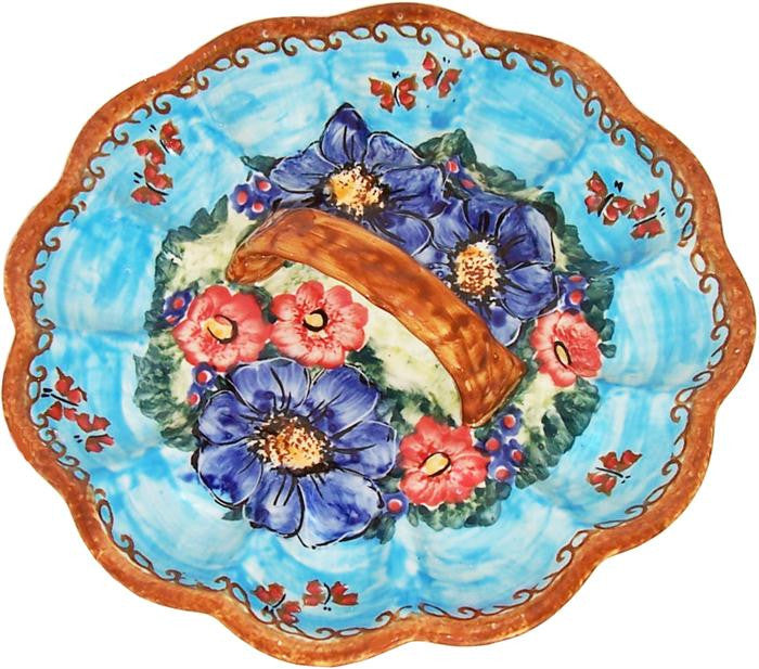 Boleslawiec Polish Pottery UNIKAT Egg Plate "Blue Sky Meadow"