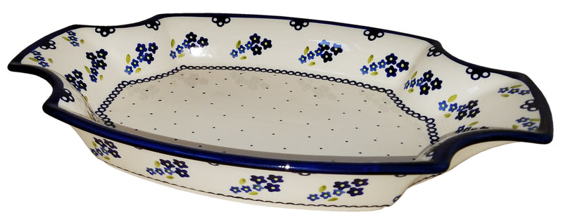 Boleslawiec Polish Pottery UNIKAT Fancy Serving Platter "Forget Me Not"