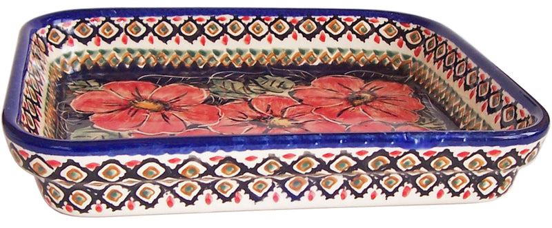 Boleslawiec Polish Pottery UNIKAT Medium Rectangular Lasagna Baker "Red Garden"