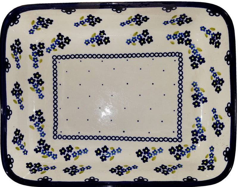 Boleslawiec Polish Pottery UNIKAT Small Lasagna Rectangular Baker "Forget Me Not"